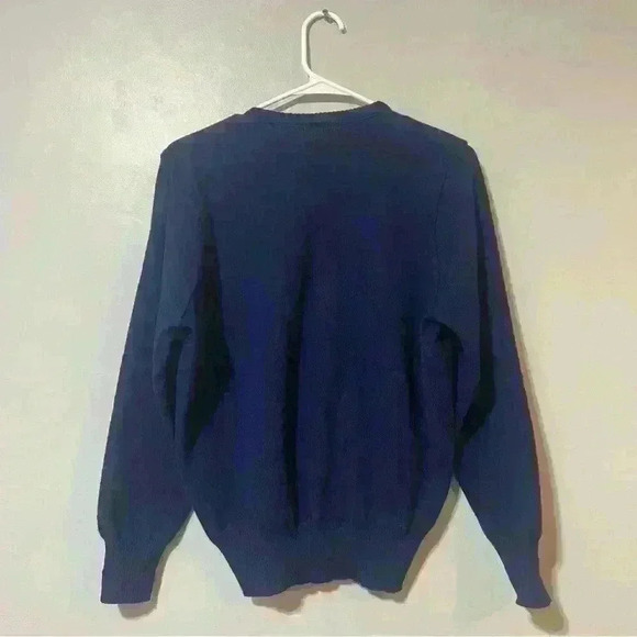 Moffat Woollens Sweater Womens Size M Vintage Floral Embroidery Navy Blue Preppy - Picture 2 of 9